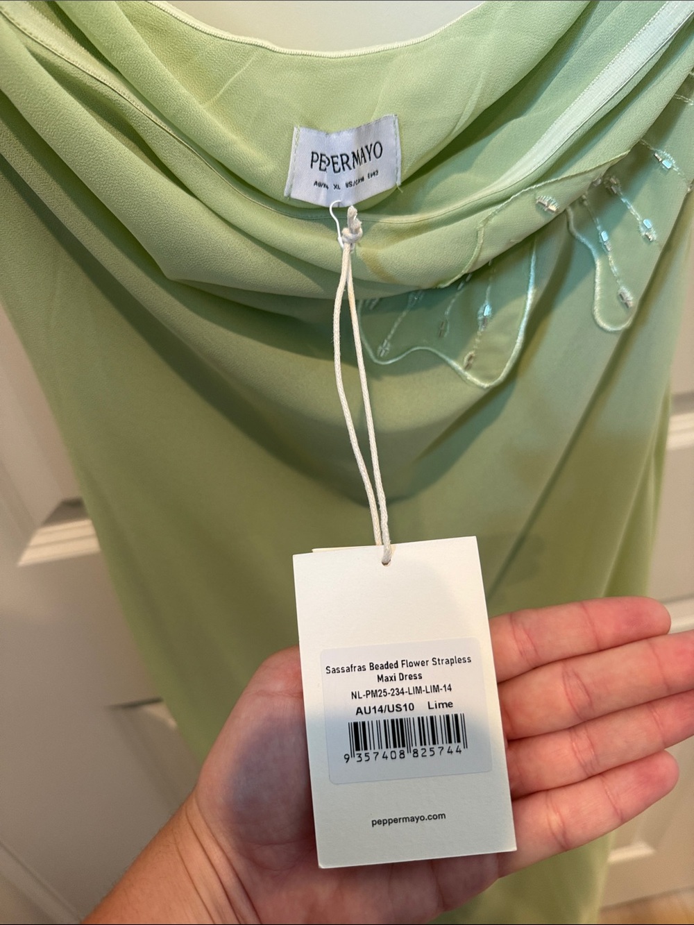 Peppermayo Strapless Pale Green Floral-Appliqué Maxi Dress - Picture 3 of 4